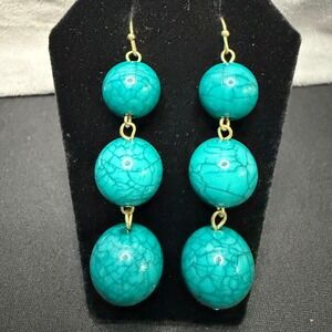 Drop Earrings Women OS Teal Turquoise Faux Stone Graduated Bead Dangle